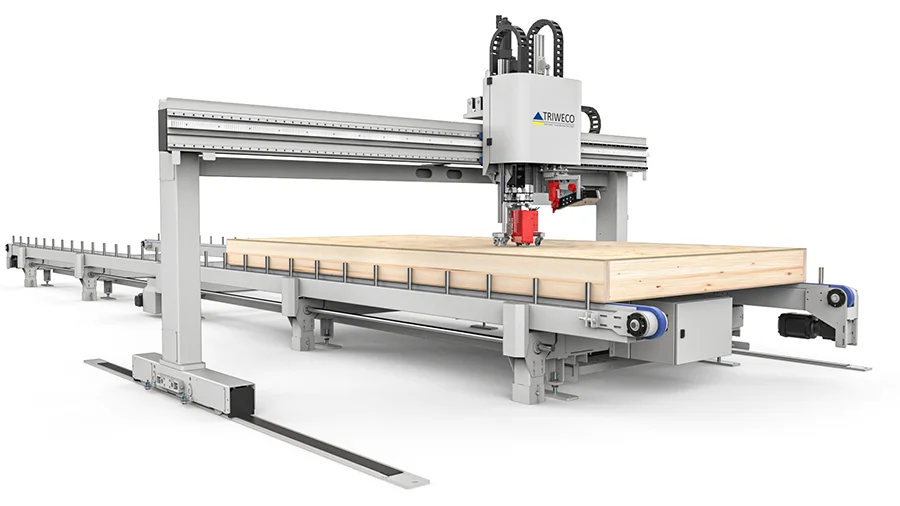 Triweco TB12 Light automated fastening bridge for timber frame panels. Triweco TB12 Light automated fastening bridge for timber frame panels.